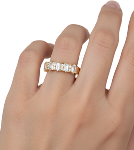 Nouvelle conception de bague de luxe avec diamants de laboratoire ronds et baguettes alternées, en or massif 10K 14K, sertie de griffes, bijou de mariage affirmé, bague minimaliste - Product Image 6
