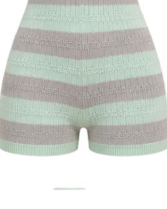 Mono de punto a rayas verde menta y gris para mujer, manga corta, cuello polo, algodón, informal de verano, de una pieza, ajustado, personalizado - Product Image 6