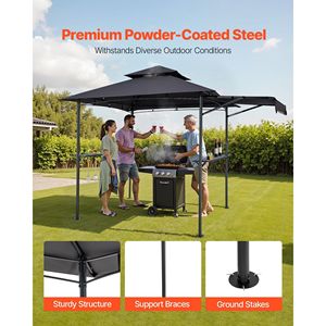 Gazebo BBQ à double niveau 8 x 5 pieds avec auvent supplémentaire, abri de terrasse en acier thermolaqué pour cour, 2 côtés. - Product Image 4
