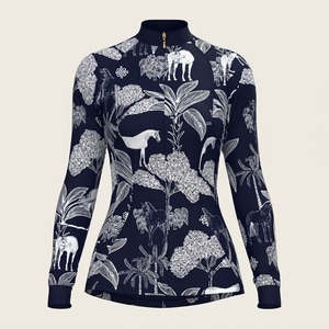 เสื้อขี่ม้าแขนยาวแบบซิปสำหรับผู้หญิง สีกรมท่า พิมพ์ลายแบบซับลิเมชั่น ซิปด้านหน้า เป็นมิตรต่อสิ่งแวดล้อม ระบายอากาศได้ดี แห้งเร็ว - Product Image 1