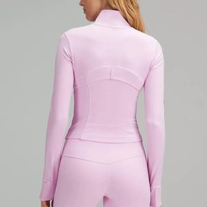 Chaqueta de yoga elástica de manga larga con cremallera completa y orificio para el pulgar para mujer, estilo nude, para gimnasio y fitness, ropa deportiva - Product Image 5