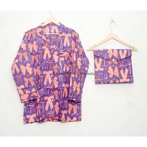 Conjunto de Pijama de Algodón 100% con Estampado de Lazo, Estilo Moderno, Estampado a Mano, Ropa de Dormir Ligera para Mujer, Conjunto para Estar en Casa en Verano - Product Image 2