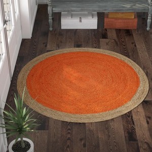 Tapis rond en jute orange, tressé, couleur unie, moderne, tissage plat, antidérapant, pour salon, usage domestique - Product Image 2