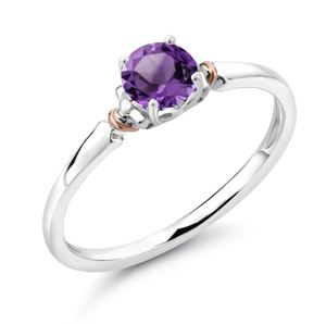 แหวนหมั้นและแต่งงานทรงกลมเจียระไนแบบบริลเลียนท์ประดับด้วยอเมทิสต์ ตัวเรือนชุบทอง ดีไซน์หรูหราสำหรับทั้งชายและหญิง ทำจากเงินแท้ 925 โดดเด่นสะดุดตา - Product Image 2