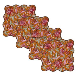 ชุดผ้าเช็ดปากลายดอกไม้แบบสแกลลอปพิมพ์ลายด้วยมือ สามารถปรับแต่งได้ รูปทรงสี่เหลี่ยม ปักลายสแกลลอป จับคู่กันได้หลากหลาย ลายดอกไม้แบบอินเดีย พิมพ์ลายด้วยมือ - Product Image 5