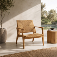 Fauteuil lounge en teck massif avec cordage, style Mid-Century, pour projets hôteliers, de resorts et de restaurants – Fabricant indonésien