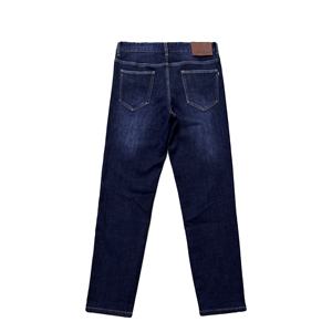 Jean en denim ample coupe bootcut pour homme, taille mi-haute, personnalisable, hiver, doublure sherpa, brodé, style business, avec fermeture éclair rembourrée, délavage foncé - Product Image 2