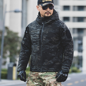 Veste softshell d'hiver pour homme, coupe-vent, noire unie, manches longues, vêtements tactiques d'extérieur - Product Image 2