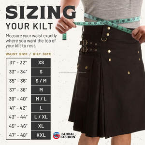 Kilt écossais en denim bleu pour homme, clous en laiton, respirant, anti-rides, chaînes métalliques, vente en gros, promotion - Product Image 6