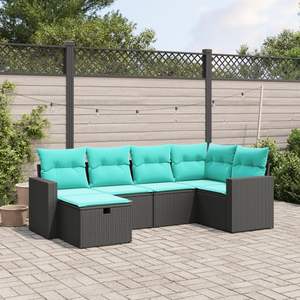 Conjunto de Sofás Modulares Grandes para Jardín, en Poliratán Negro y Acero, Elegante Espacio de Vida al Aire Libre - Product Image 1