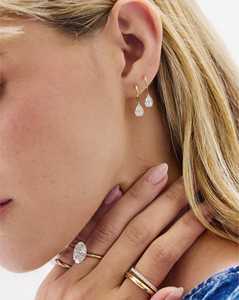 Pendientes de Aro Colgantes en Forma de Lágrima de Oro Sólido de 14K y 18K con Diamante de Laboratorio en Forma de Pera Engastado en Bisel, Cierre de Bisagra, Joyería Fina Clásica para Uso Diario - Product Image 4