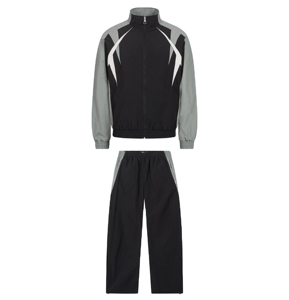Conjunto Deportivo 2 en 1 para Hombre, Chaqueta y Pantalones con Cierre Completo, Color Negro y Gris, Secado Rápido, Transpirable, Resistente al Viento, Estilo Deportivo, Corte Holgado, para Primavera - Product Image 3