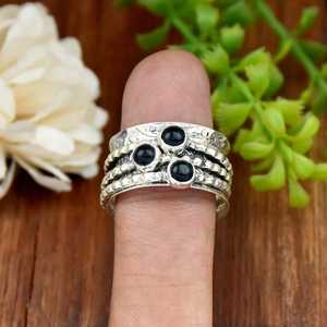 Divyansh Gems and Jewellers 925 Sterling <b>Silver</b> <b>Opal</b> Three Stone Signet Meditation <b>Ring</b> Beaded Band Textured Wide Hinduism - Product Image 2