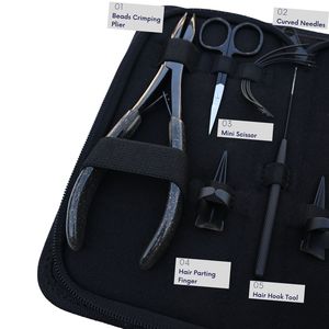 Hair Extension <b>Tools</b> <b>Kit</b> Rexine Case Barber Scissor Comb Parting Finger Set Curved Needle Hook Microbeads Crimping Plier Salon - Product Image 3