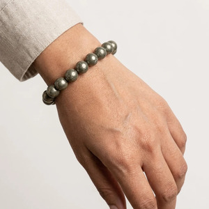 Pulsera de pirita con cuentas, forma de esfera pulida, joyería de piedra ecológica para mujeres y hombres - Product Image 2
