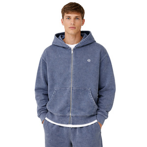 เสื้อฮู้ดดี้ผ้าฝ้ายฟลีซวินเทจแบบซิป ทรงโอเวอร์ไซส์ สไตล์สตรีทแวร์ ล้างสีแบบเอซิดวอช ซิปยาวเต็มตัว รับทำโลโก้ตามสั่ง จำหน่ายจำนวนมาก - Product Image 1