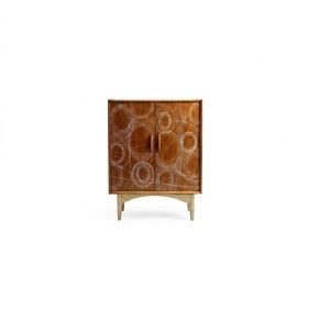 Trusted Indian Supplier Solid Mango Wood 2-Door Storage <b>Cabinet</b> with Hammered Design Veneer for Living Room Home Furniture - Product Image 2