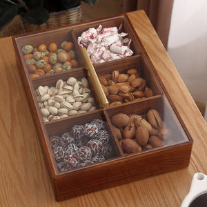 Boîte à collation en bois de qualité alimentaire, 5 compartiments, couvercle transparent, durable, résistante au four, organisateur de rangement pour noix, bonbons, fruits secs, cuisine, table - Product Image 1