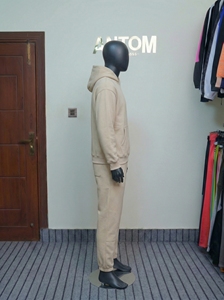 Ensemble de survêtement unisexe en molleton épais beige chaud avec logo personnalisé, sweat à capuche et pantalon de jogging, streetwear OEM personnalisé - Product Image 3