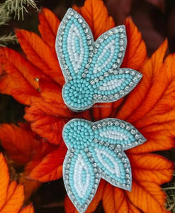 Pendientes de cuentas de semilla de hoja turquesa, diseño Floral azul, borde de diamantes de imitación, joyería con cuentas, pendientes llamativos, moda de fiesta elegante - Product Image 2