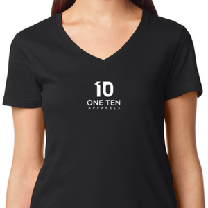 Camiseta de Cuello en V para Mujer, Negra, de Algodón Suave, Informal, de Manga Corta, Cómoda, Básica, Personalizable, Venta al Por Mayor para Damas - Product Image 4