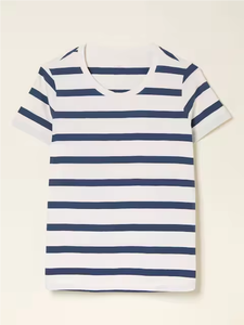 T-shirt en tricot rayé à manches courtes pour femme, coupe slim décontractée, 100% coton, avec impression numérique - Product Image 5