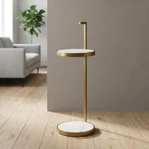Modern Round <b>Marble</b> Coffee <b>Table</b> with Brass Frame Minimalist Living Room Accent Furniture - Product Image 5