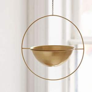 Pot de fleurs suspendu en métal doré de luxe moderne, pot de fleurs circulaire en fer, décoration murale intérieure et extérieure, support de plantes de jardin avec chaîne et crochet - Product Image 5