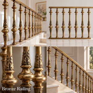 Rampe en bronze folliquée avec des sculptures de feuilles ornementales pour hôtels de luxe, villas et escaliers classiques - Product Image 5