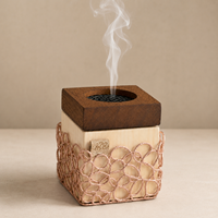Brûleur d'encens Bakhoor Mobkhar en bois fait main avec support en dentelle métallique rose, Mabkhara de luxe pour la fragrance d'intérieur