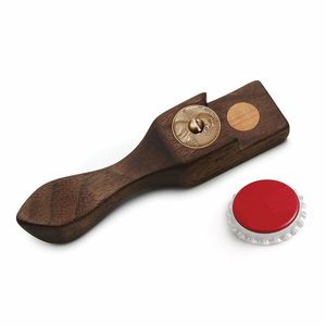 Custom Logo Magnetic Stainless Steel Bottle <b>Opener</b> with Wooden Handle Refrigerator Sticker Beer <b>Opener</b> - Product Image 1