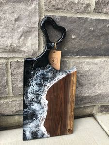 Wooden Cutting Board Charred <b>Kitchen</b> Chopping Block Rectangular Serving Board with Handle for Meat Cheese Vegetables - Product Image 2