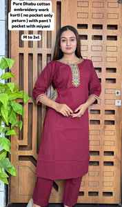 Traje Salwar de algodón étnico de estilo indio para mujer, con bordado a mano, conjunto de Kurti y pantalón para bodas, fiestas y celebraciones, venta al por mayor. - Product Image 6