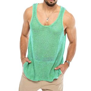 Breathable Eco-Friendly Anti-Pilling Hip Hop Print <b>Men</b> Gym <b>Singlet</b> Mesh Tank Top Washed Custom Design Red Button Quick Dry - Product Image 5