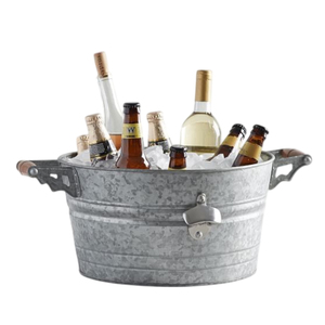 Bac à boissons vintage en métal galvanisé martelé avec poignées, seau à glace en acier inoxydable pour les fêtes et le bar à domicile - Product Image 3