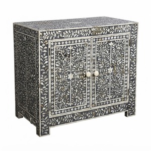 Commode de chambre à coucher de luxe à 3 tiroirs en os incrusté, motif optique géométrique noir et blanc, faite à la main, vente en gros - Product Image 6