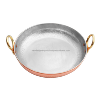 Wok chinois moderne / Poêle Kadai en aluminium avec poignées métalliques, fond en cuivre artisanal, revêtement écologique en acier inoxydable, compatible gaz