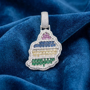 Colgante de Lujo con Diamantes de Corte Baguette en Rosa, Azul, Amarillo y Verde, Engaste en Canal, Plata 925, Charm Unisex - Product Image 5