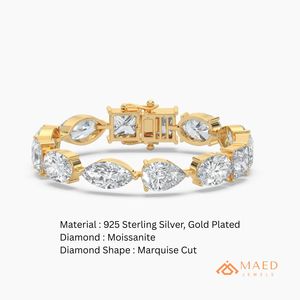 Rose Gold 925 <b>Silver</b> Pear Shape Bezel Moissanite Tennis Bracelet Secure Clasp Daily Wear Fashion Jewelry Gift Women <b>Men</b> Sparkle - Product Image 6