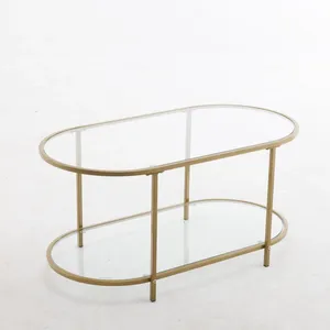 Table basse en fer forgé pour décoration intérieure de style côtier, design artistique, mobilier élégant, doré, fait main, plateau amovible de luxe pour salon - Product Image 1