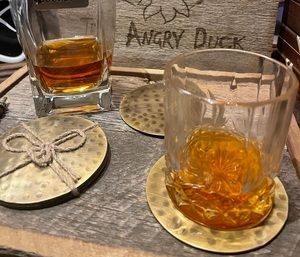 Pebble Forge Brass Coaster Set Handcrafted Round Drink Coasters Heat Resistant <b>Table</b> <b>Protector</b> Premium Barware Gift - Product Image 3