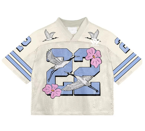 เสื้อฟุตบอลอเมริกันแบบกำหนดเอง เบอร์ 80 คอวี แขนสั้น สีขาว น้ำเงิน แดง ลายทาง ผ้าตาข่ายระบายอากาศ โพลีเอสเตอร์ สำหรับทุกเพศ - Product Image 2