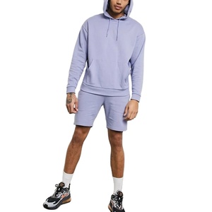 Chándal de rizo francés de algodón personalizado para hombre, Sudadera con capucha doble y conjunto corto, conjunto informal de chándal de dos piezas con función de logotipo - Product Image 1