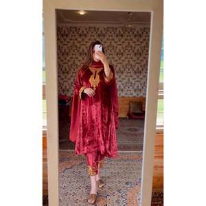 Ensemble de costume pour femme en velours de viscose pur lourd haut bas et Dupatta pour fête - Product Image 5