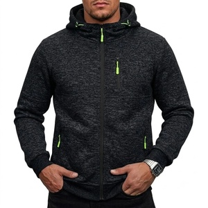 Men's Hooded Fleece Zipper Sweatshirt Solid Color Regular Fit Casual Autumn Wear Breathable Knitted Polyester 2027 - Product Image 3