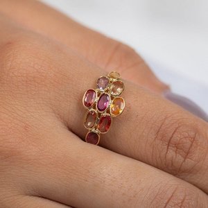 18K Gold Multi Sapphire Eternity Ring-Oval Cut Wedding Jewelry - Product Image 1