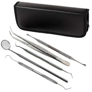 Kit d'examen dentaire manuel 5 pièces en acier inoxydable : Miroir buccal, Sonde exploratrice, Coton-tige, Pince, Instruments ISO - Product Image 1