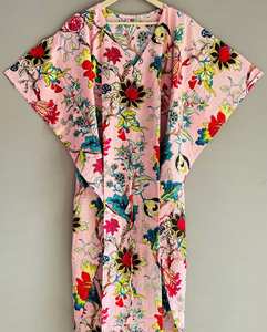 Vestido Kaftán de Verano para Mujer, 100% Algodón, Largo hasta la Rodilla, Suave, Transpirable y Cómodo, Estampado Floral Vintage, Silueta en A - Product Image 2