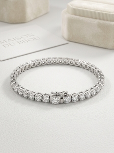 Bracelet tennis classique vintage avec diamants taille brillant, en acier inoxydable plaqué rhodium, certifié IGI, bijoux de mariage unisexe - Product Image 6