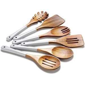 Set di 6 Utensili da Cucina in Legno di Acacia Naturale Antiaderenti, Strumenti di Cottura Non Tossici, Cucchiai per Uso Domestico - Product Image 1